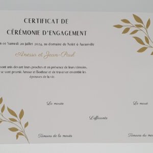 Certificat symbolique Feuillage scintillant