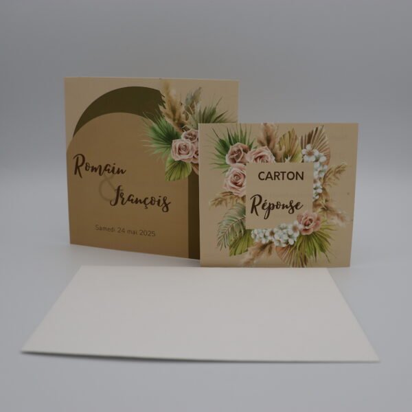 Faire-part de mariage végétal Élégance Naturelle avec enveloppe et carton réponse