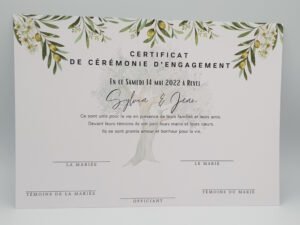 Certificat symbolique Eclat d’oliviers