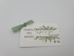 Ticket tombola des mariés – Éclat d’oliviers