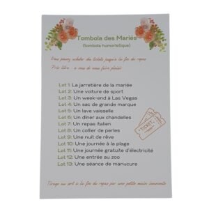 Affiche  tombola des mariés – Champêtre Chic