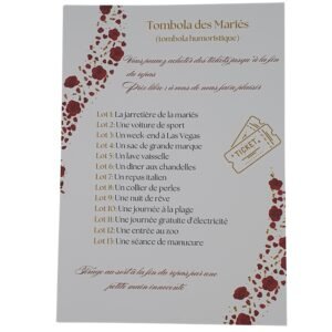 Affiche  tombola des mariés – Éclat d’amour