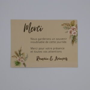 Carte de remerciements mariage – Collection Élégance Naturelle