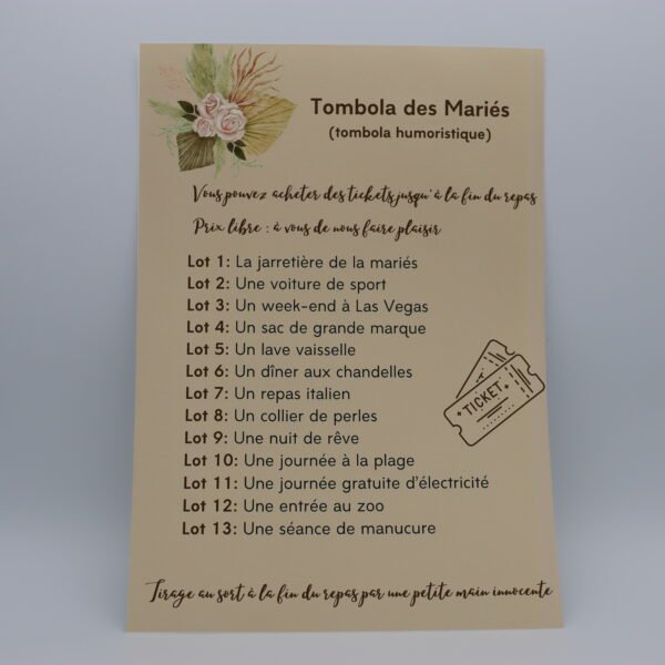 affiche jeu tombola avec texte personnalisé naturelle sobre feuillage