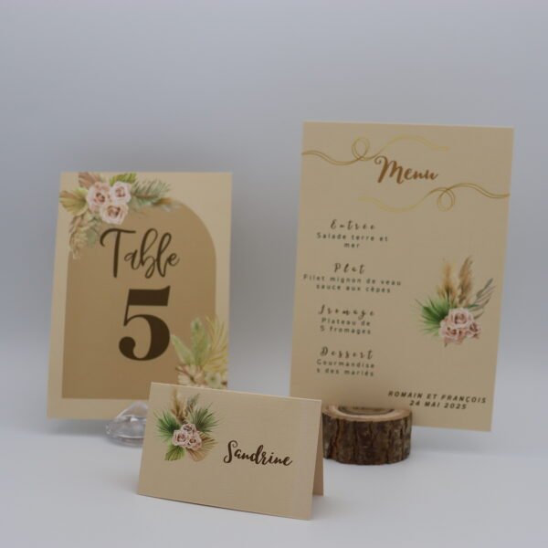 papeterie de table élégante et naturelle – menu de mariage