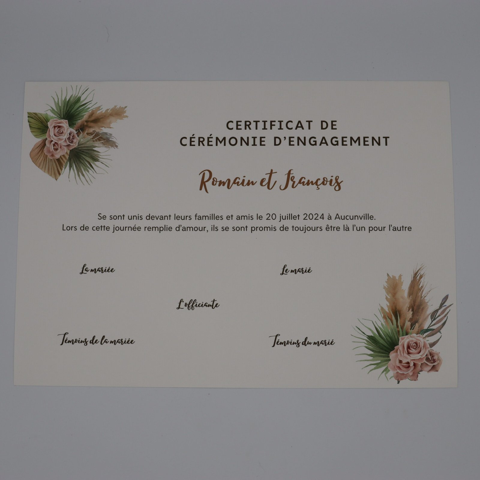 certificat d'union mariage champêtre