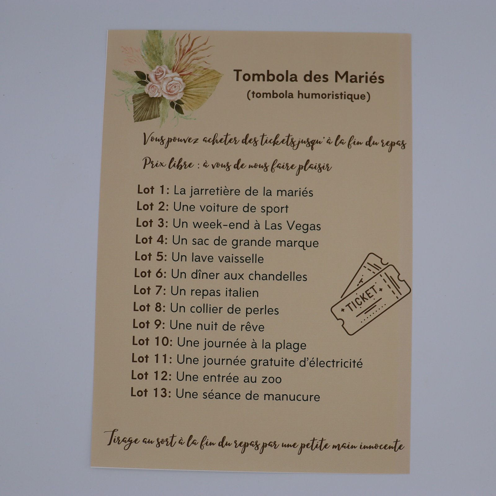 tombola des mariés mariage champêtre