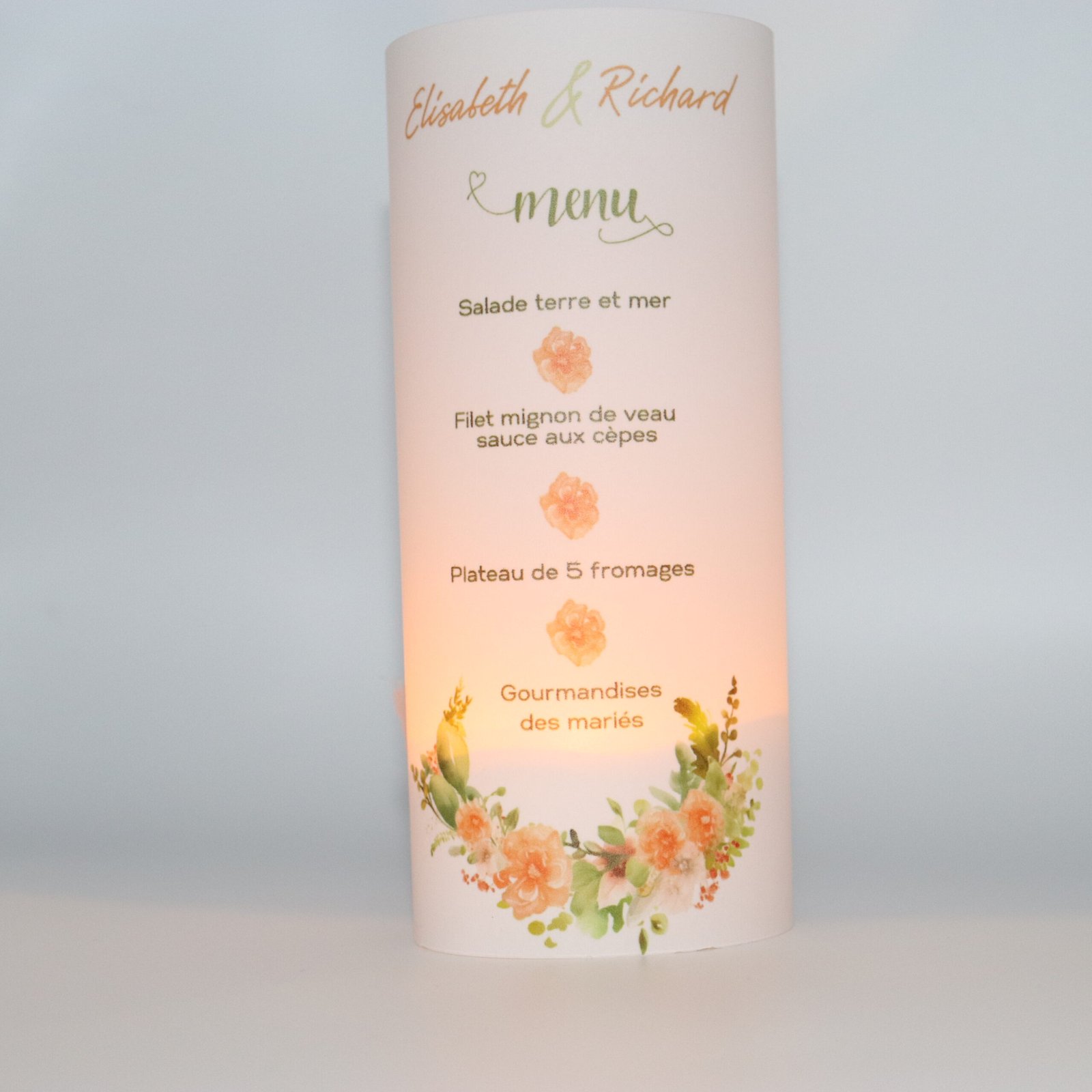 menu photophore mariage champêtre chic