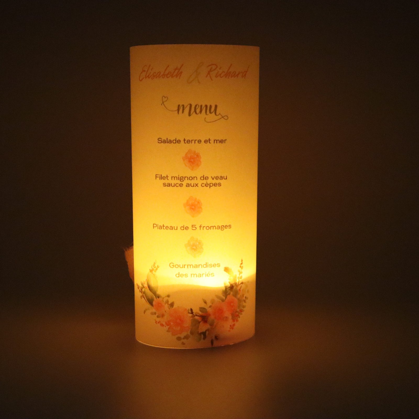 menu photophore mariage champêtre chic