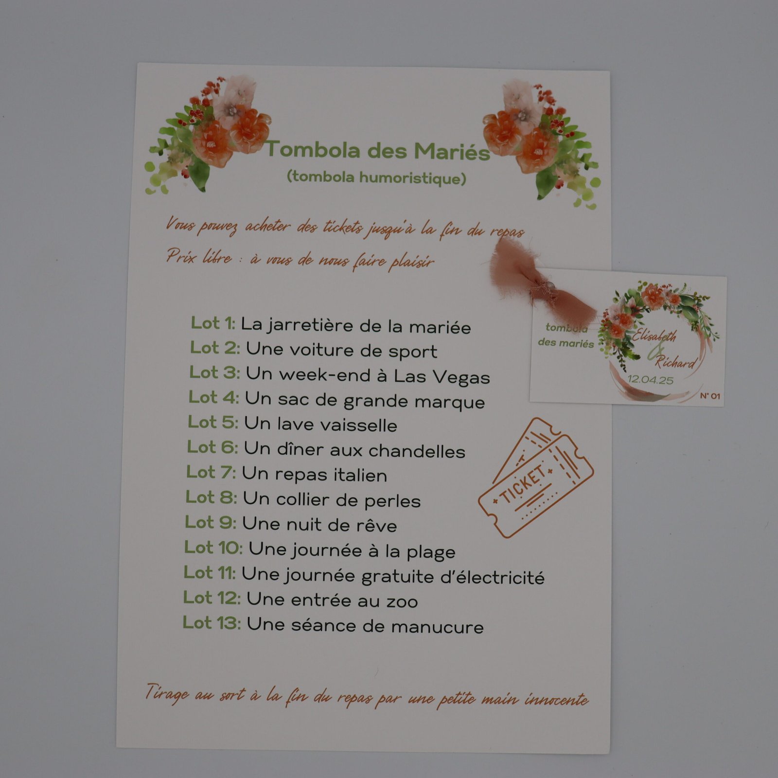 tombola des mariés mariage champêtre chic
