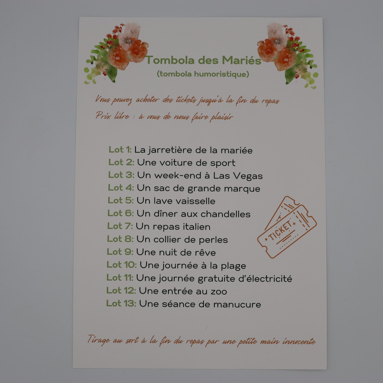 tombola des mariés mariage champêtre chic