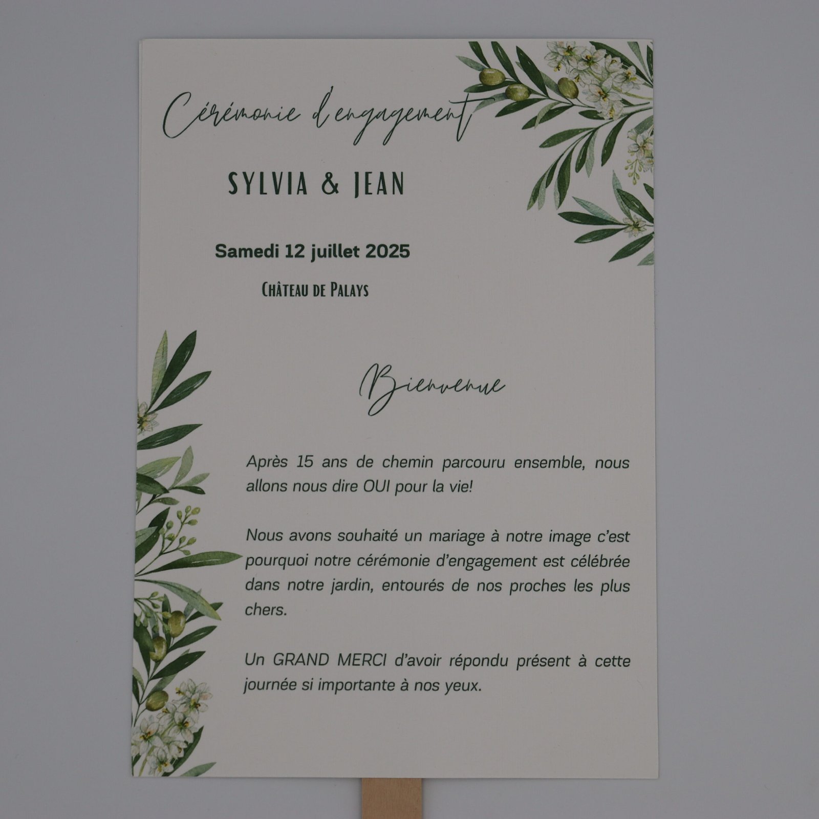 éventail mariage olivier