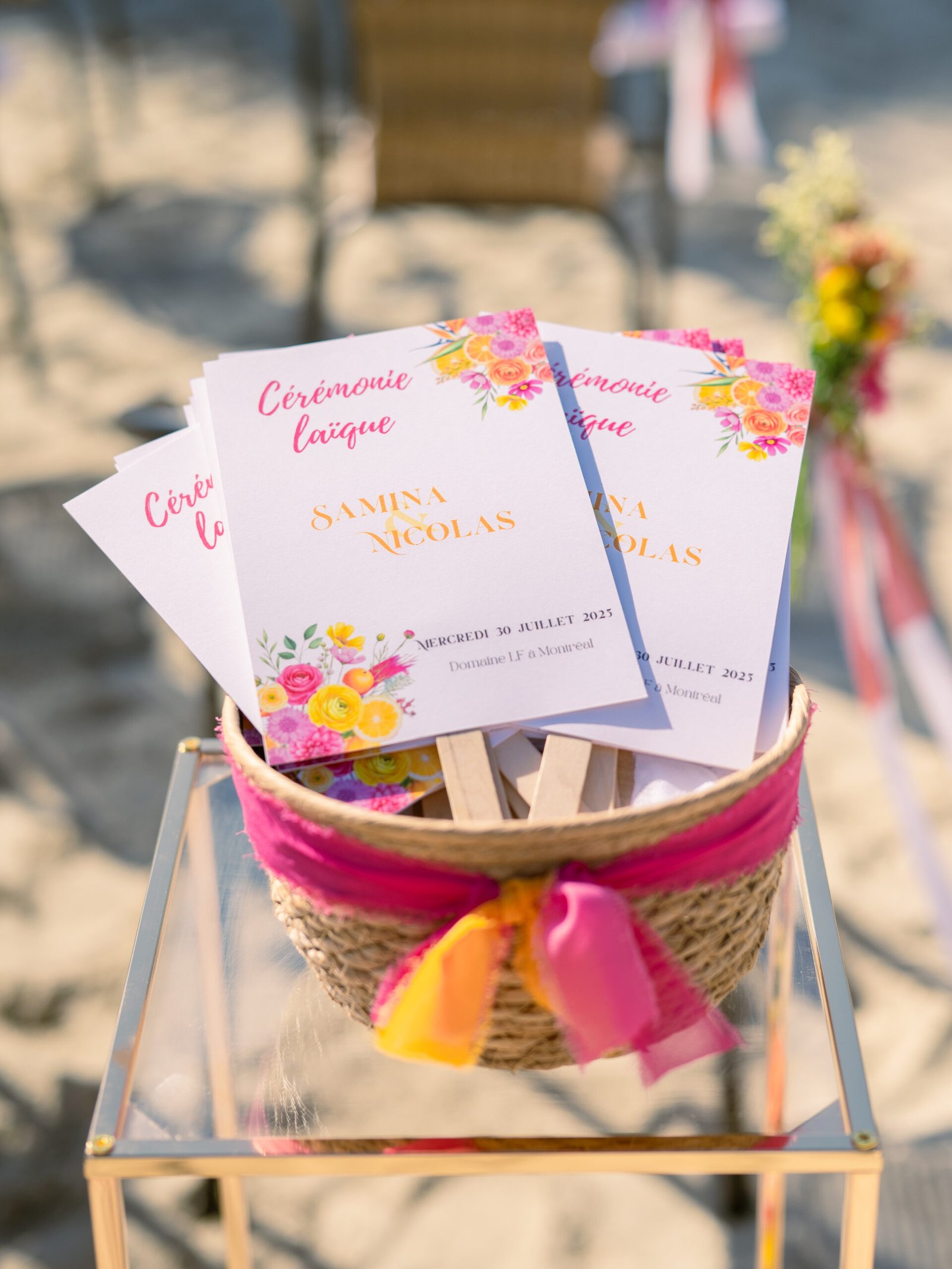 éventail mariage coloré