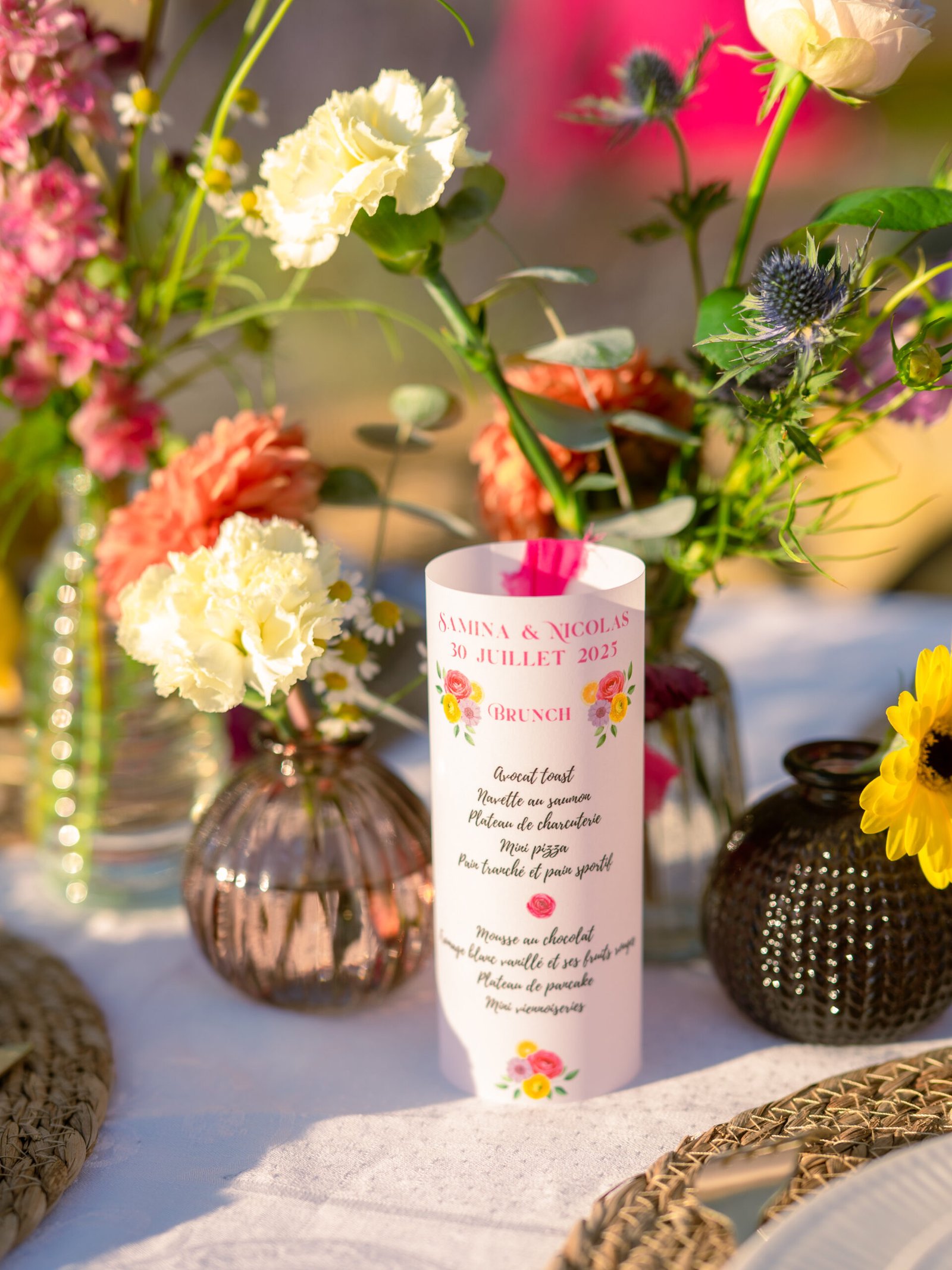 menu photophore mariage coloré