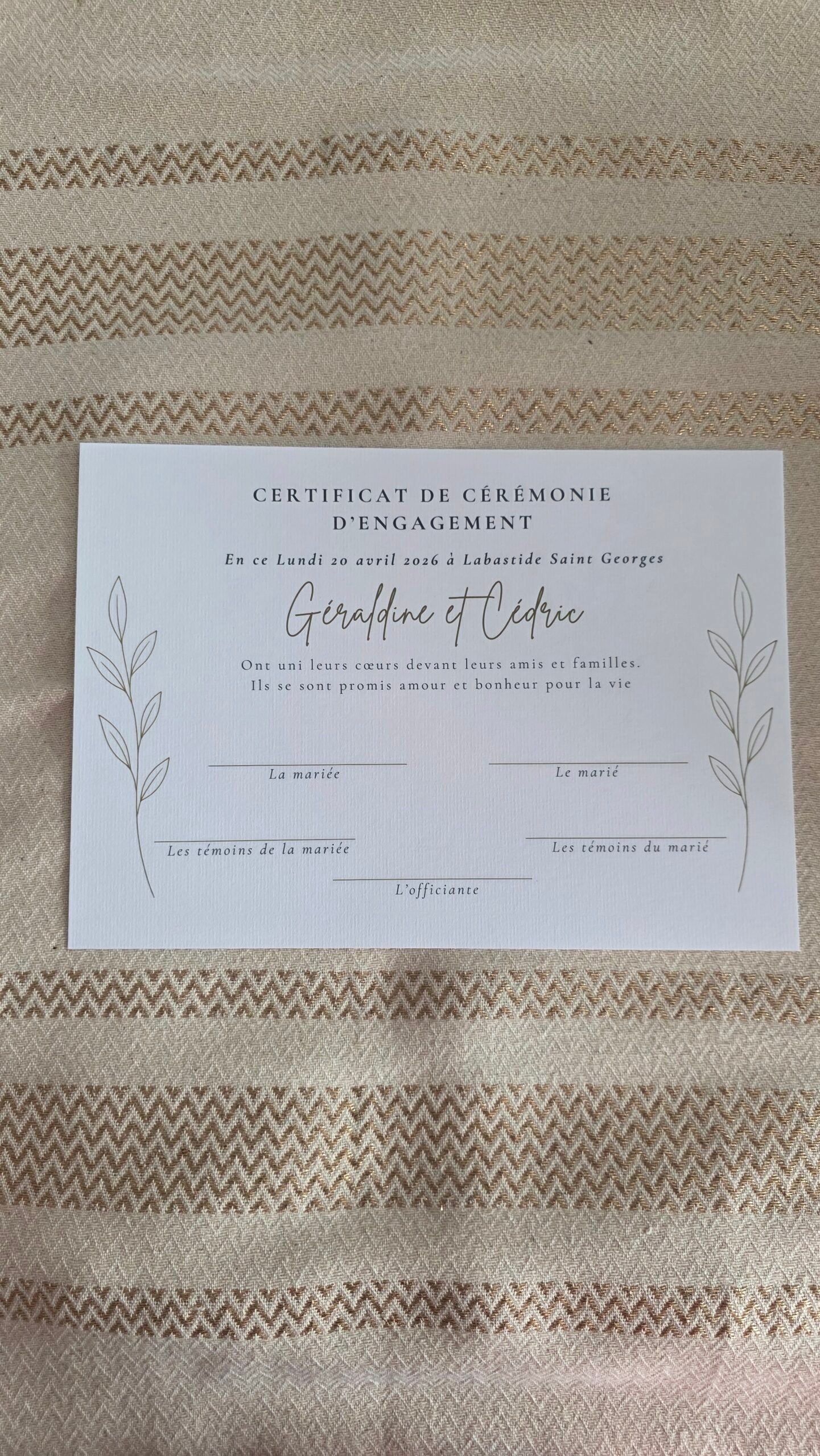 certificat symbolique mariage